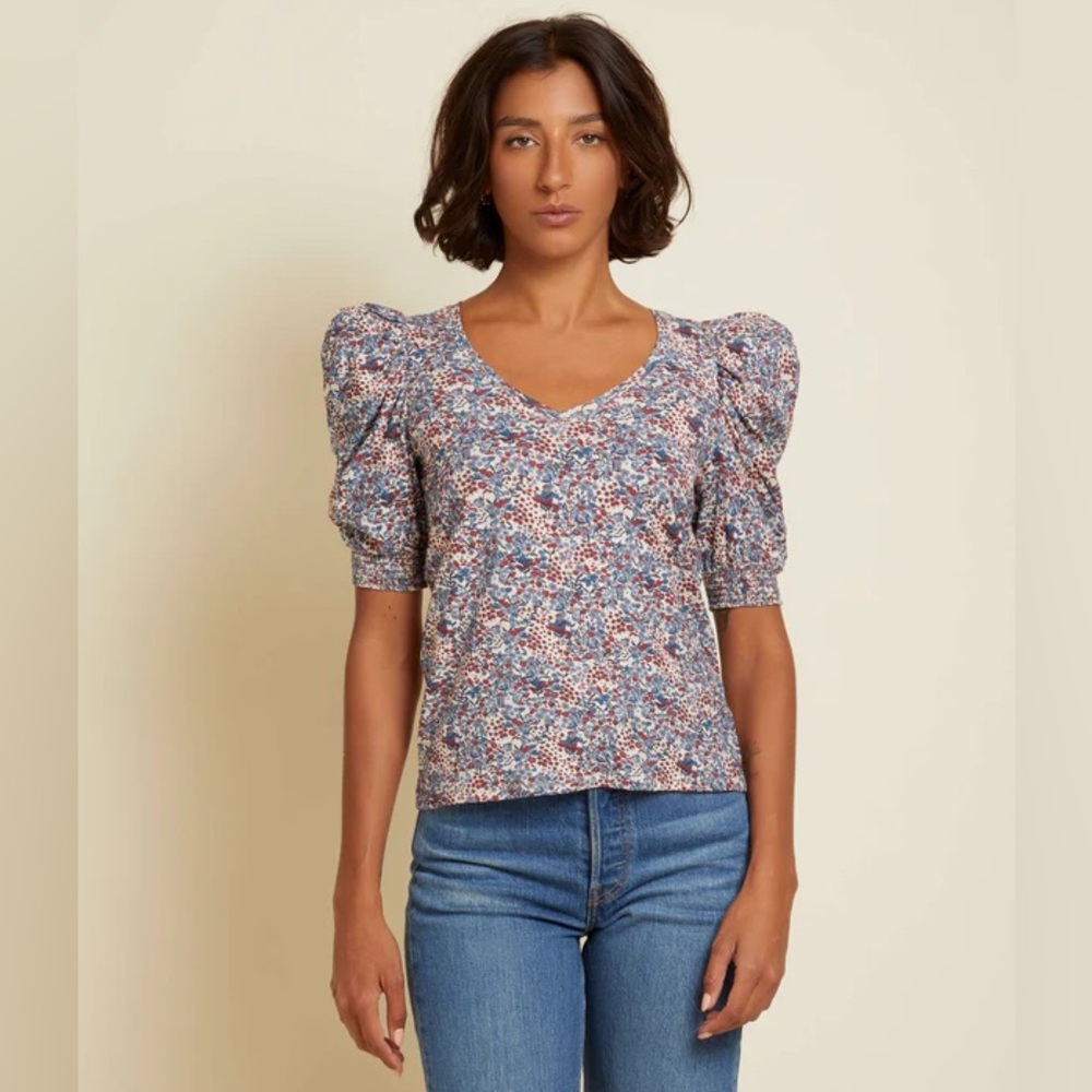 Nation LTD Celine Puff Sleeve Floral Cherry Blossom Top, Size L, NWT